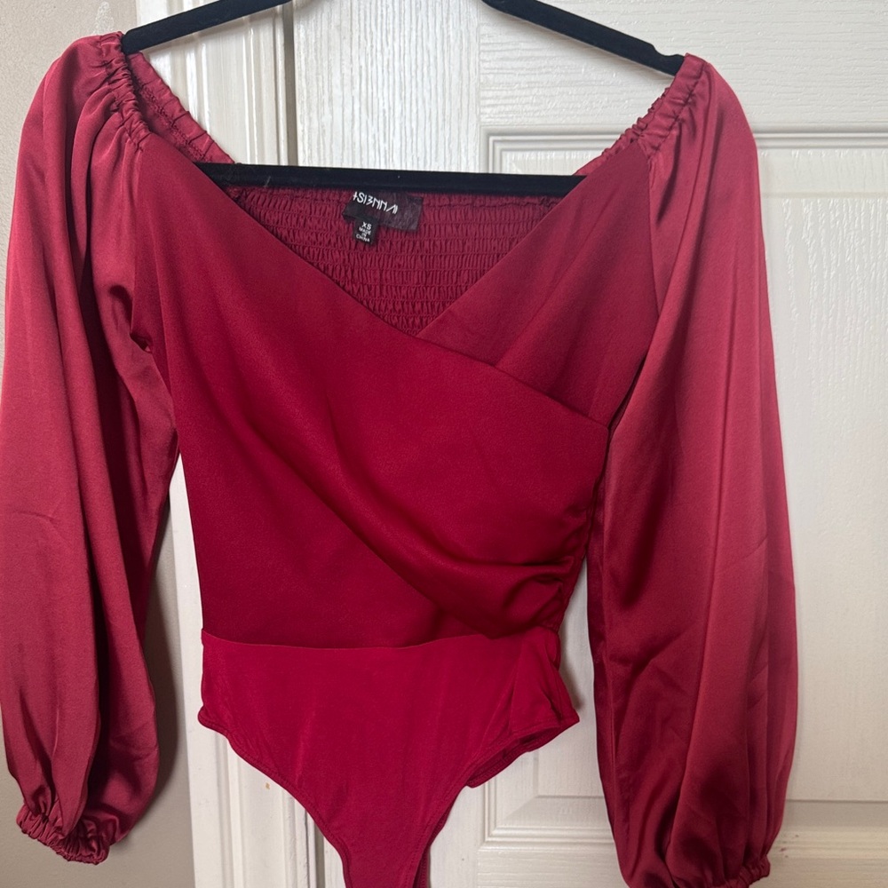 4SI3NNA Burgundy Bodysuit Top